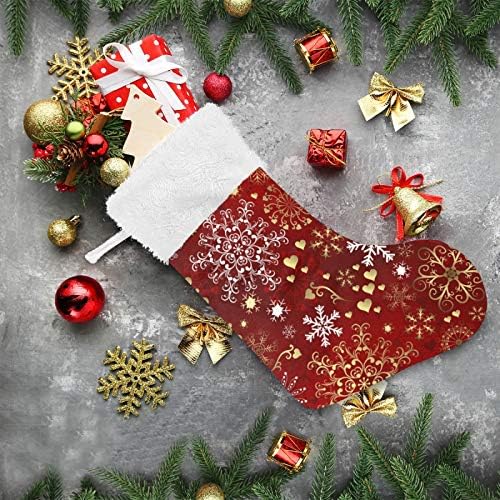 YUEND ile Beyaz Peluş Trim Merry Christmas Kırmızı Altın Kar Tanesi Retro Aile Tatil Noel Partisi Süslemeleri için 1 Parça Noel