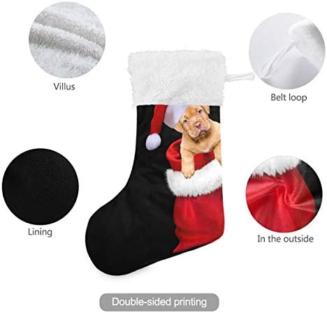 YUEND Beyaz Peluş Trim ile 1 Adet Merry Puppy Sevimli Aile Tatil Noel Partisi Süslemeleri için Büyük Noel Stocking Kitleri Klasik