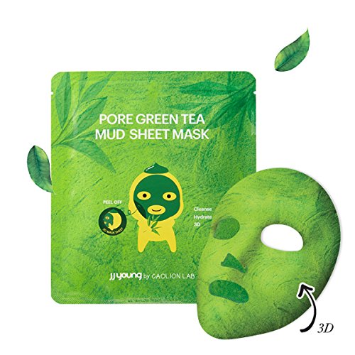 JJ YOUNG Pore Green Tea Mud Sheet Mask - Yeşil Çay Yaprağı Özü ile Cildi Nemlendirir ve Yatıştırır, Sebumu Kontrol Eder ve Kaolin