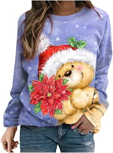 Noel Moda kadın Rahat Kazak Kış Kar Sahne Grafik Tişörtü Uzun Kollu Trendy Crewneck Bluzlar Tops