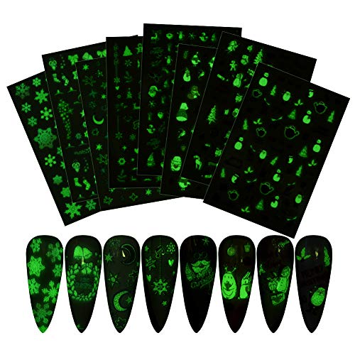 Noel Tırnak Çıkartmalar Aydınlık 3D Tırnak Çıkartmaları Sticker Glow koyu Nail Art Etiketler Noel Floresan Tasarım Akrilik Çivi