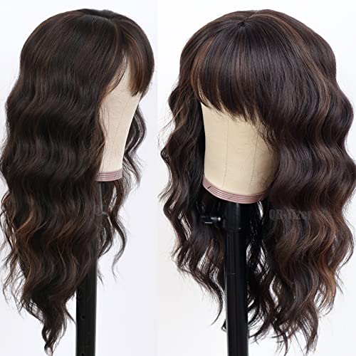 QD-Tizer Gevşek Dalga Doğal siyah peruk Altın kahverengi Golleri ile ısıya dayanıklı iplik saç sentetik peruk moda kadınlar için