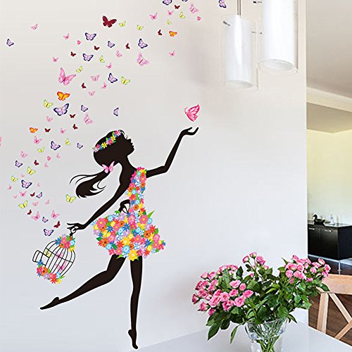 Wallpark Romantik Dans Kız Çiçek Peri Kelebek Çıkarılabilir Duvar Sticker Çıkartması, Çocuk Çocuk Bebek Ev Odası Kreş DIY Dekoratif