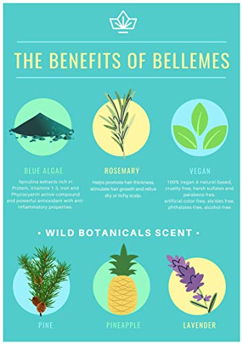 BELLEMES Texturizer Cream / Superfood Curls Boosting Defining and Conditioning Cream, Spirulina Mavi Algleri ve Biberiye Esansiyel