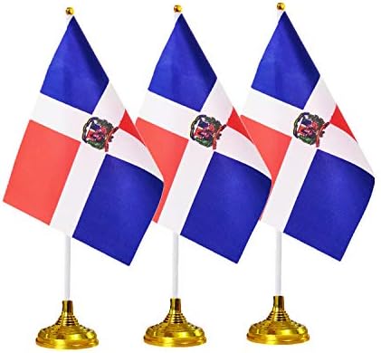 24 Parça Dominika Masa Bayrakları Standları ile Baz, Küçük Mini Dominik Masa Bayrakları Tutucu Standı, 8x5. 5 inç Minyatür Masaüstü