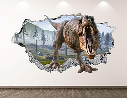 Batı Dağ Vahşi Dinozor Duvar Çıkartması Sanat Dekor 3D Smashed T-Rex Sticker Poster Çocuk Odası Duvar Özel Hediye BL380 (70 W