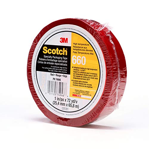 Scotch Hafif Hizmet Ambalaj Bandı 660 Kırmızı Isı Direnci Ekleme, 1-1/2 x 72 yd