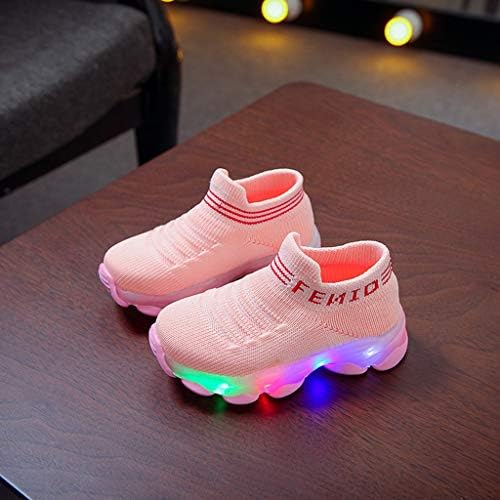 Moda Eğitmenler LED Nefes Streç Kumaş Sneakers 1-6 Yıl Küçük Çocuklar Yürümeye Başlayan Bebek Kız Erkek Light Up Beşik Ayakkabı