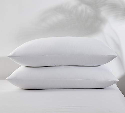SHEONE Kaz Tüyü Yastıklar, Uyku için Doğal Yatak Yastıklar (2 Paket), %100 % Pamuk Aşağı Geçirmez Kabuk, Lüks Beyaz Aşağı Yastık