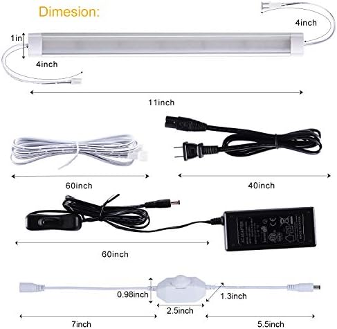 Tezgah Altı LED Aydınlatma Kiti, 6 adet Kablolu Kısılabilir Dolap Şerit Aydınlatma Armatürleri, Mutfak, Dolap, Vitrin, Raf Aydınlatması
