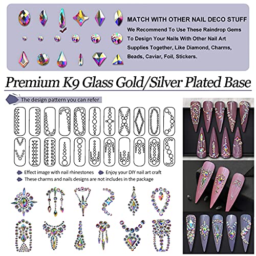 100 pcs Ultra Sparkle & Shine AB kristal boncuk Yağmur damlası Şekiller Altın FlatBack Cam Rhinestones Diamonds Taşlar İnciler