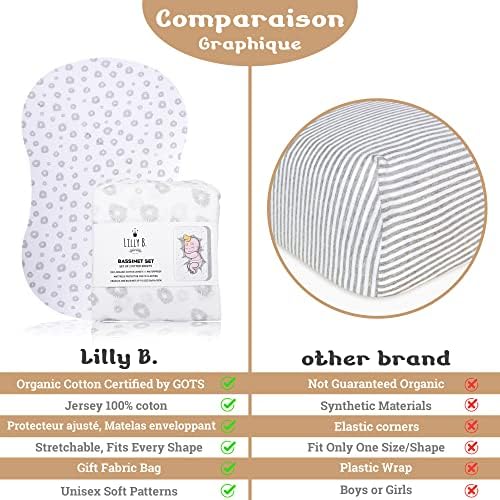 Lilly B. Paketi 3-100 % Organik Pamuk VAR 2 Beşik Yaprak ve 1 Su Geçirmez Yatak Koruyucu için Bebek Erkek ve Kız, Fit Tüm Şekil