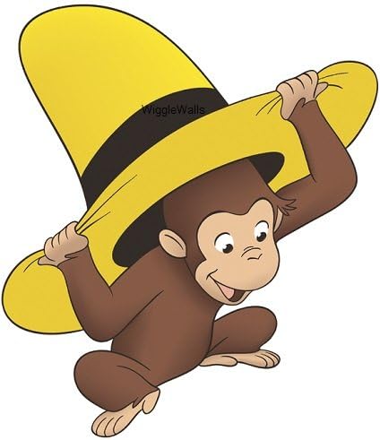 9 İnç Meraklı George Sarı Şapka Maymun Hayvan Çıkarılabilir Peel Kendinden Yapışkanlı Vinil Dekoratif Duvar Çıkartması Sticker
