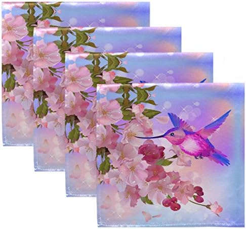 ALAZA Çizim Hummingbird Şeftali Çiçeği Bez Peçeteler Yemeği Peçeteler 1 Parça,Kullanımlık Masa Peçeteler Yıkanabilir Polyester