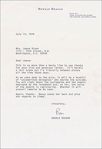 Başkan Ronald Reagan - 07/14/1976 İmzalı Mektup