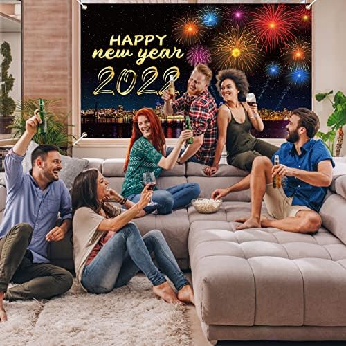 Pondpm Mutlu Yeni Yıl Afiş-71x45 İnç Mutlu Yeni Yıl Süslemeleri 2022, Yeni Yıl Afiş Havai Fişek Fotoğraf Arka fonu Parti Malzemeleri,