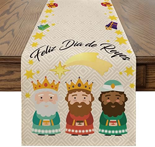 Artoid Modu Suluboya Feliz Dia de Reyes Epiphany Günü Masa Koşucu, Mevsimsel Bahar Tatil Mutfak Yemek Masası Dekorasyon için