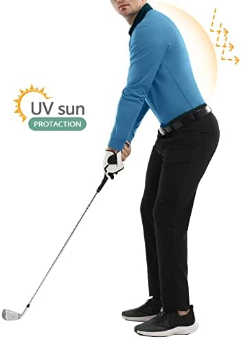 Hiverlay Polo Gömlekler Erkekler için Uzun Kollu Golf Gömlek ile Cep UPF 50 + Kuru Fit Nem Esneklik