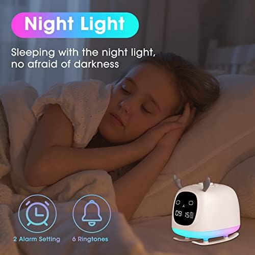 Çocuklar Gece ışık çalar saat ile Bluetooth hoparlör, Çift Alarm Ayarı, ayarlanabilir Parlaklık, Ses Ayarı ve Erteleme Fonksiyonu,