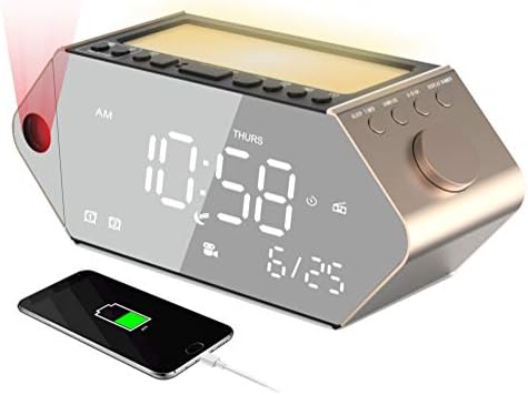 Sıcsmıao Projeksiyon Çalar Saat, Yatak Odaları için Dijital Çalar Saat, Telsizli 180° Projektör, Gün Doğumu Saati, USB Şarjlı
