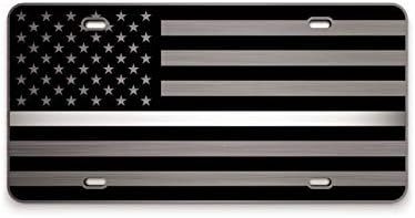 JASS GRAPHIX Ince Beyaz Çizgi Amerikan Bayrağı Plaka Acil Sağlık Hizmetleri Mat Siyah üzerinde 1/8 Fırçalanmış Alüminyum Kompozit