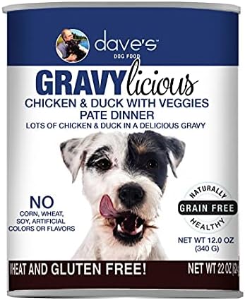 Dave's Pet Food Sebzeli Soslu Tavuk ve Ördek, Konserve Köpek Maması, 12oz Kutu, 12 Kutu, ABD'de Üretilmiştir