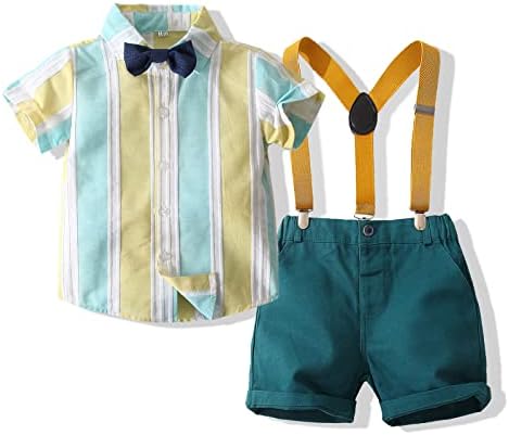 Erkek bebek Gömlek ve Kravat Setleri Uzun Kollu Dokuma Üst+ İlmek+ Şort Askı Askıları ile Kıyafetler