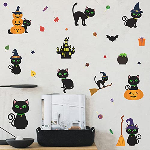 Rotamora Mutlu Cadılar Bayramı Duvar Pencere Çıkartmaları Çıkarılabilir, siyah Kediler Kabak Perili Ev Çıkartmaları Yatak Odası