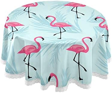 Qılmy Flamingo Yuvarlak Masa Örtüsü Dökülmez Makrome Dantel Masa Örtüsü Masa Örtüsü Mutfak Yemek Masa Ev Dekor için 60 İnç