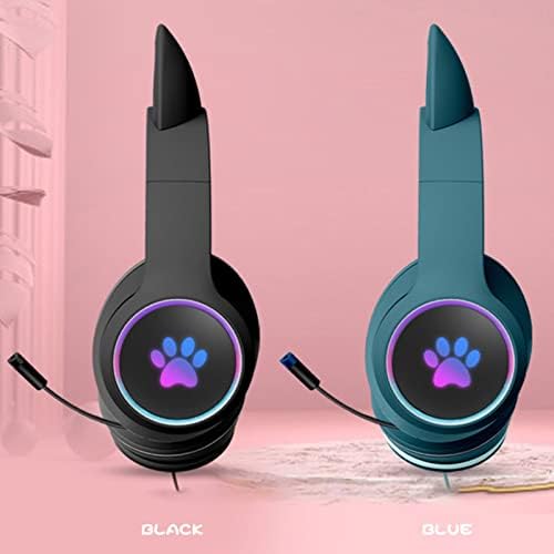 MERİGLARE Kedi Kulak Kablolu mikrofonlu kulaklık RGB led ışık Sevimli 7.1 Kanal Bas Stereo oyun kulaklıkları PC Oyun Kolları