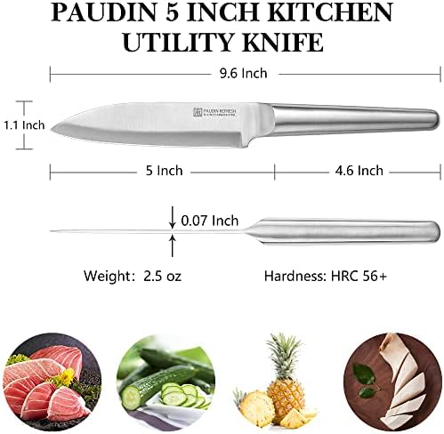 PAUDİN Maket Bıçağı, 5 İnç Yüksek Karbonlu Alman Paslanmaz Çelik Şef Bıçağı, Meyve ve Sebzeleri Soymak, Dilimlemek ve Kesmek