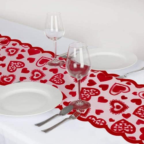 Sevgililer Günü Masa Koşucu-13x72 İnç Kırmızı Dantel Masa Koşucu Düğün Parti için, Sevgililer Süslemeleri-Sevgililer Günü Dekor