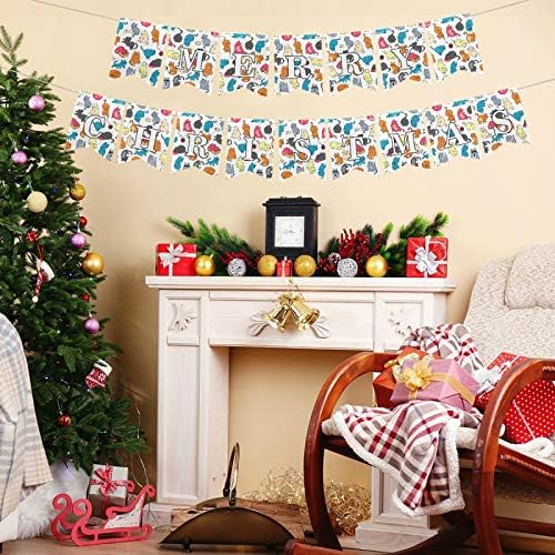 Blueangle Merry Christmas Banner ile Renk Karikatür Kedi-Noel Keçe Kumaş Afiş Dekorasyon için Ev yılbaşı dekoru