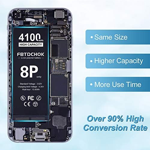 [4100 mAh] Yükseltilmiş Yedek Pil iPhone 8 Artı ile Uyumlu, [Yeni Sürüm] FBTDCHOK Ultra Yüksek Kapasiteli 0 Döngüsü A+ Pil Değiştirme