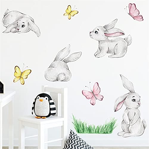ROFARSO Gerçekçi Sevimli Güzel Iki Tavşan Tavşanlar Yeme Havuç Duvar Sticker Çıkarılabilir Duvar Çıkartması Kabuğu ve Sopa Duvar