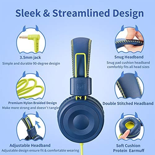 POWMEE M1 Çocuk Kulaklıklar Kablolu Kulaklık Çocuklar için, Katlanabilir Ayarlanabilir Stereo Arapsaçı-Ücretsiz, 3.5 MM Jack