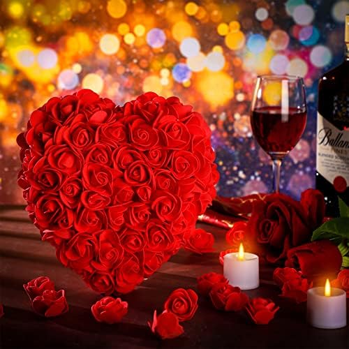 Kalp Şeklinde Strafor Boş Beyaz Köpük Kalpler 400 Adet Yapay Kek Dekorasyon Çiçekler İmitasyon Köpük Güller ve Kırmızı Kurdele