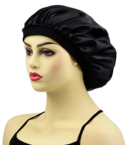 Saten Bonnets Uyku Kapaklar Kadınlar için Kıvırcık Saç, geniş Bant Saten Bonnet Uyku Kap Gece Şapka golf sopası kılıfı için Doğal