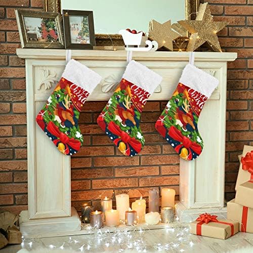 YUEND Beyaz Peluş Trim ile 1 Parça Büyük Merry Christmas Geyik Çelenk Sevimli Noel Stocking Kitleri Klasik Kişiselleştirilmiş