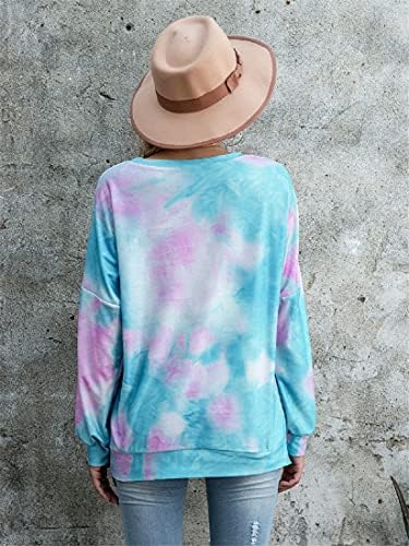 Andongnywell kadın Baskı Uzun Kollu Tunik Tops batik Dijital Baskı Eğimli Yaka T-Shirt üst Baskı Bluz Gömlek
