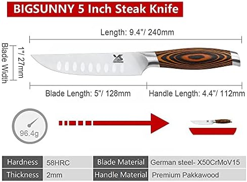 Biftek Bıçak Seti, 4-Pieces, Alman Çelik 5-İnch Bıçak, KKZY TARAFINDAN High End Ergonomik Kolu Steakhouse Bıçak Seti (Mutfak