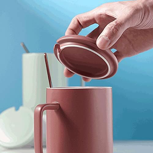 Taşınabilir Seramik Kupa Mat Kupa Kaşık Ve Kapaklı Minimalist Klasik Seramik Kupa Seti, Soğuk/Sıcak İçecekler için Büyük boy