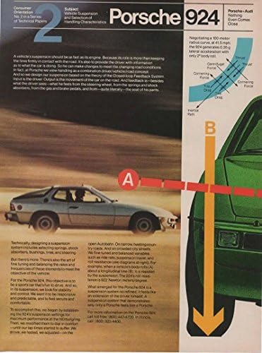 2 Adet Orijinal Dergi Baskı İlanı Seti: 1979 Porsche 924, 1 ve 2 Numaralı Tüketici Yönelimi Teknik Makalesi, Araç Süspansiyonu