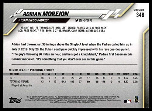 2020 Topps Altın Yıldız Beyzbol 348 Adrian Morejon San Diego Padres Yeşil WM Sınırlı Sayıda Fabrika Setinden Bireysel Resmi