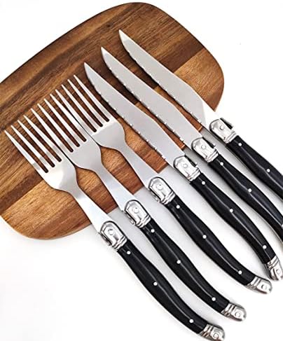 Biftek Bıçakları, Justup Premium Paslanmaz Çelik Biftek Bıçakları 6 Set, Ultra Keskin Pas Geçirmez Biftek Bıçağı ve Çatal Seti,