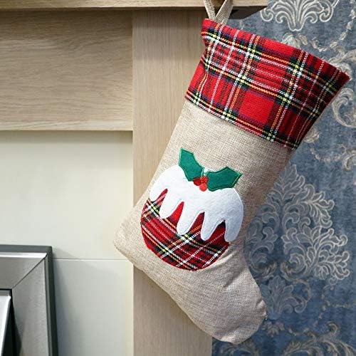 SHATCHI Büyük Noel Stocking Baskılı Desen Çuval Bezi Hessen Keten Çuval Çorap Asılı Çanta Ev Süslemeleri-Ren Geyiği / Kardan