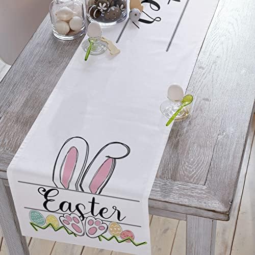 GÜNEŞ-Parlaklık Keten Çuval Bezi Masa Koşucu Dresser Atkılar Paskalya Yumurta Pembe Tavşan Kulaklar, masa Koşucular için Aile