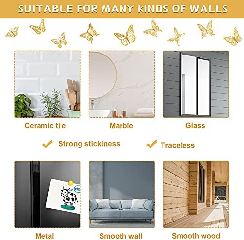 Aodaer 108 Adet 3D Altın Kelebek duvar çıkartmaları 9 Stilleri 3 Boyutları Kelebek Duvar Çıkartmaları DIY Çıkarılabilir Duvar