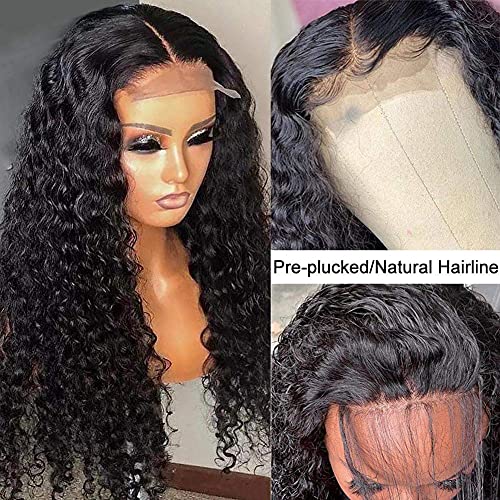 Derin Dalga Dantel ön peruk İnsan Saç 22 Inç Dantel Kapatma Peruk Siyah Kadınlar ıçin İnsan Saç 180 % Yoğunluk Tutkalsız 4x4