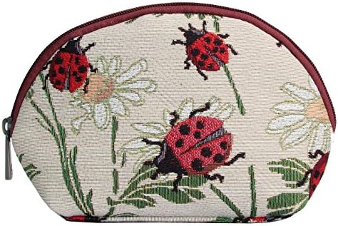 Uğur Böceği Çiçek Tasarımlı Kadınlar için Signare Goblen kozmetik çantası makyaj çantası (COSM-LDBD)